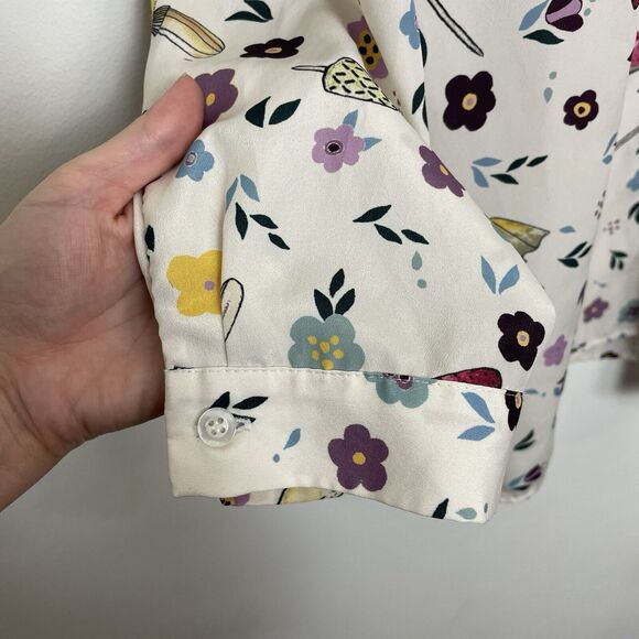 Eloquii Mushroom and Flower Print Shirt Sz 22 Collared Button Up Long Sleeves - Picture 4 of 11
